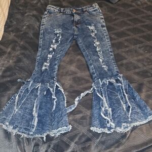 Blue Flare Wide Leg Jeans
